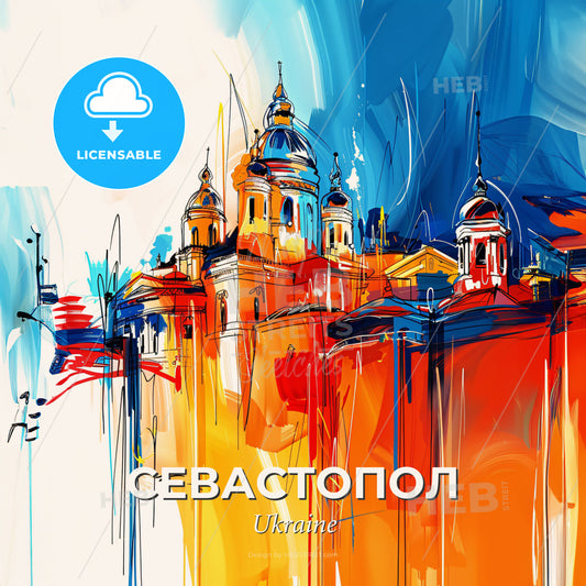 Vibrant Севастопол, Ukraine - A Colorful Painting Of A Building - Square format print template