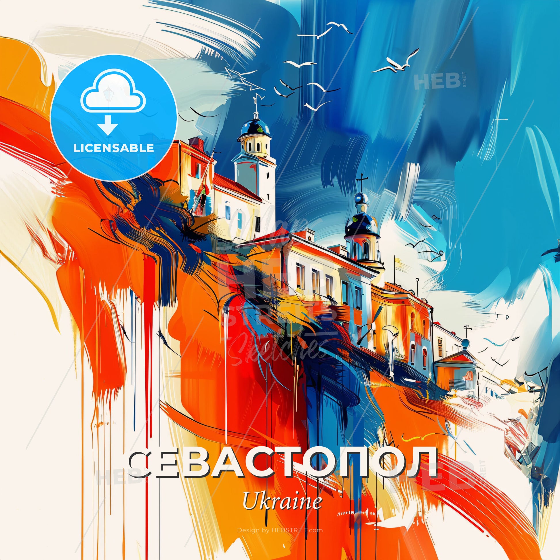 Vibrant Севастопол, Ukraine - A Painting Of A Building On A Hill - Square format print template