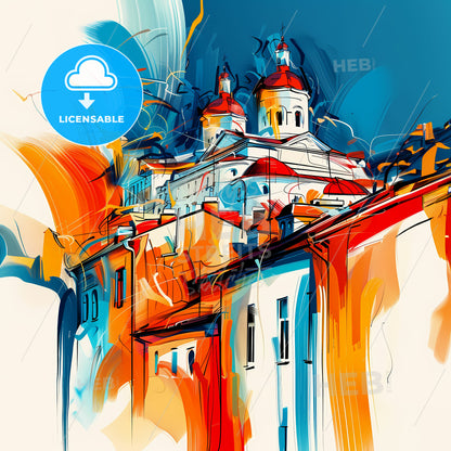 Vibrant Севастопол, Ukraine - A Building With Red And Blue Roofs