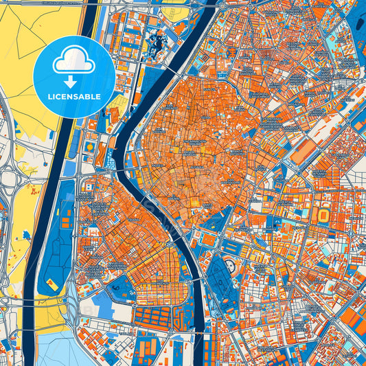 Colorful Sevilla Street Map with Labels and Buildings
