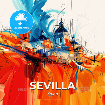 Vibrant Sevilla, Spain - A Painting Of A Building With Towers - Square format print template