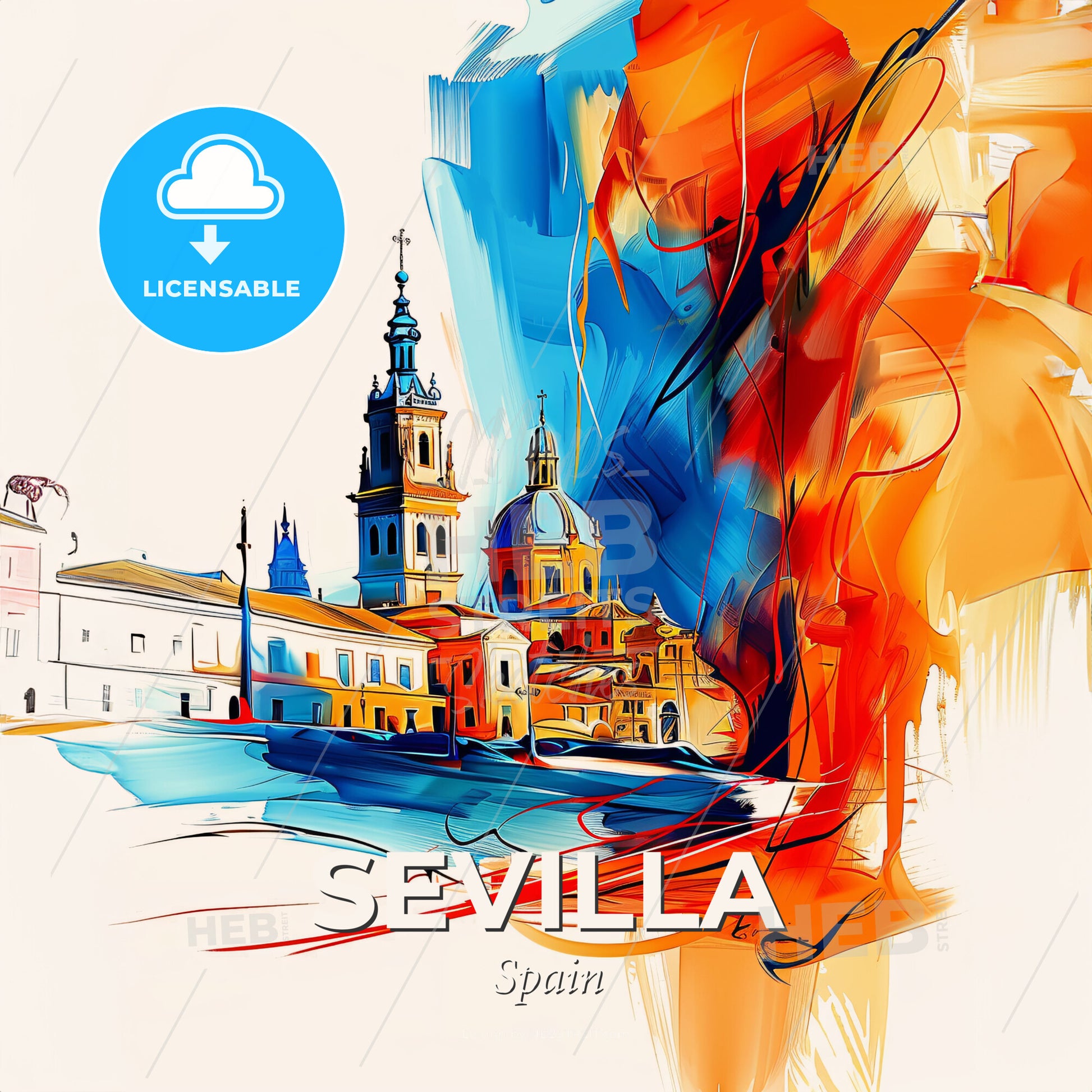 Vibrant Sevilla, Spain - A Painting Of A City - Square format print template