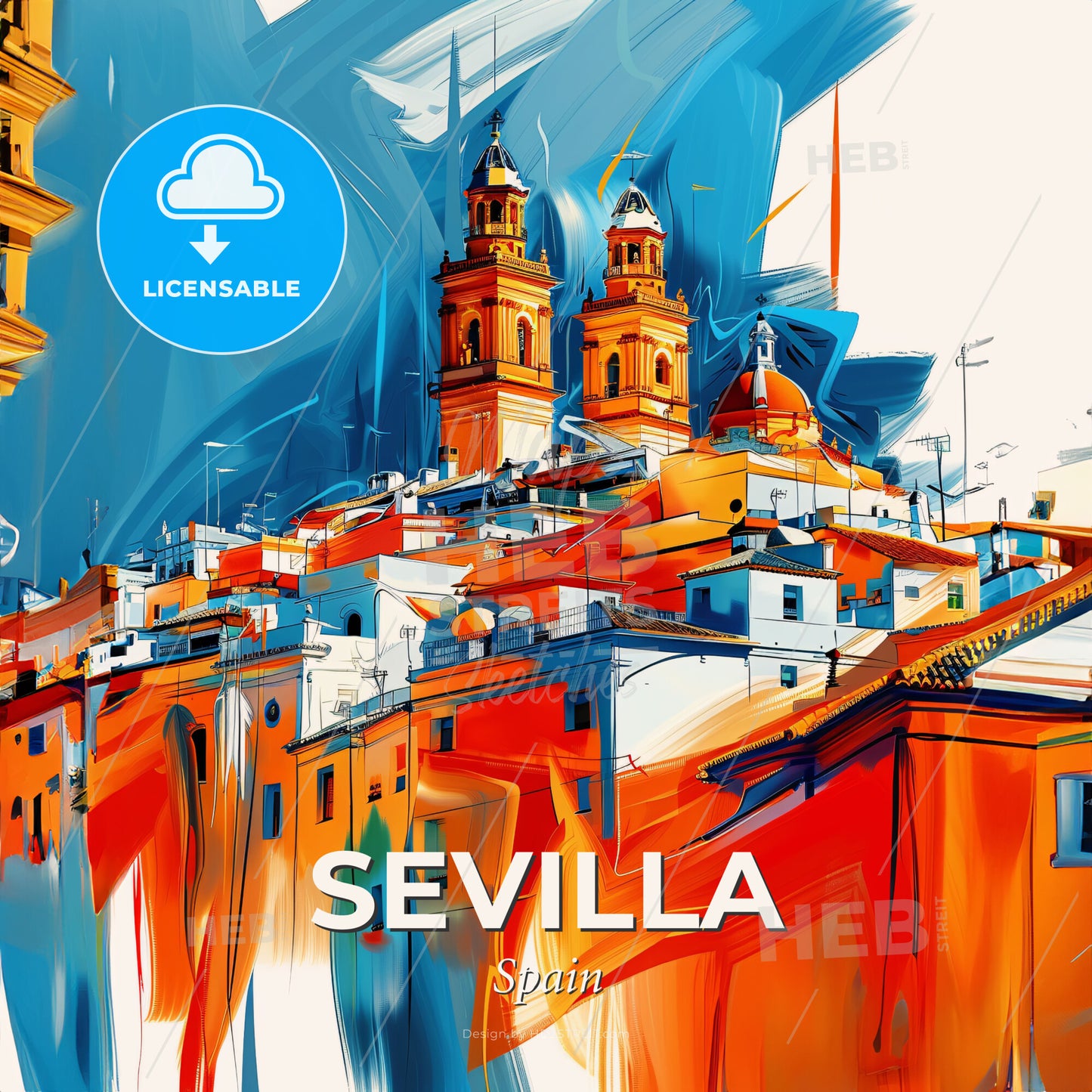 Vibrant Sevilla, Spain - A Colorful Painting Of A City - Square format print template
