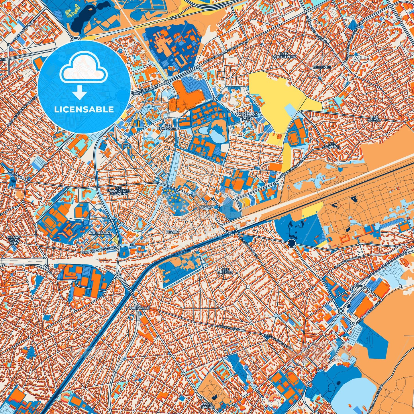 Colorful Sevran Street Map with Labels and Buildings