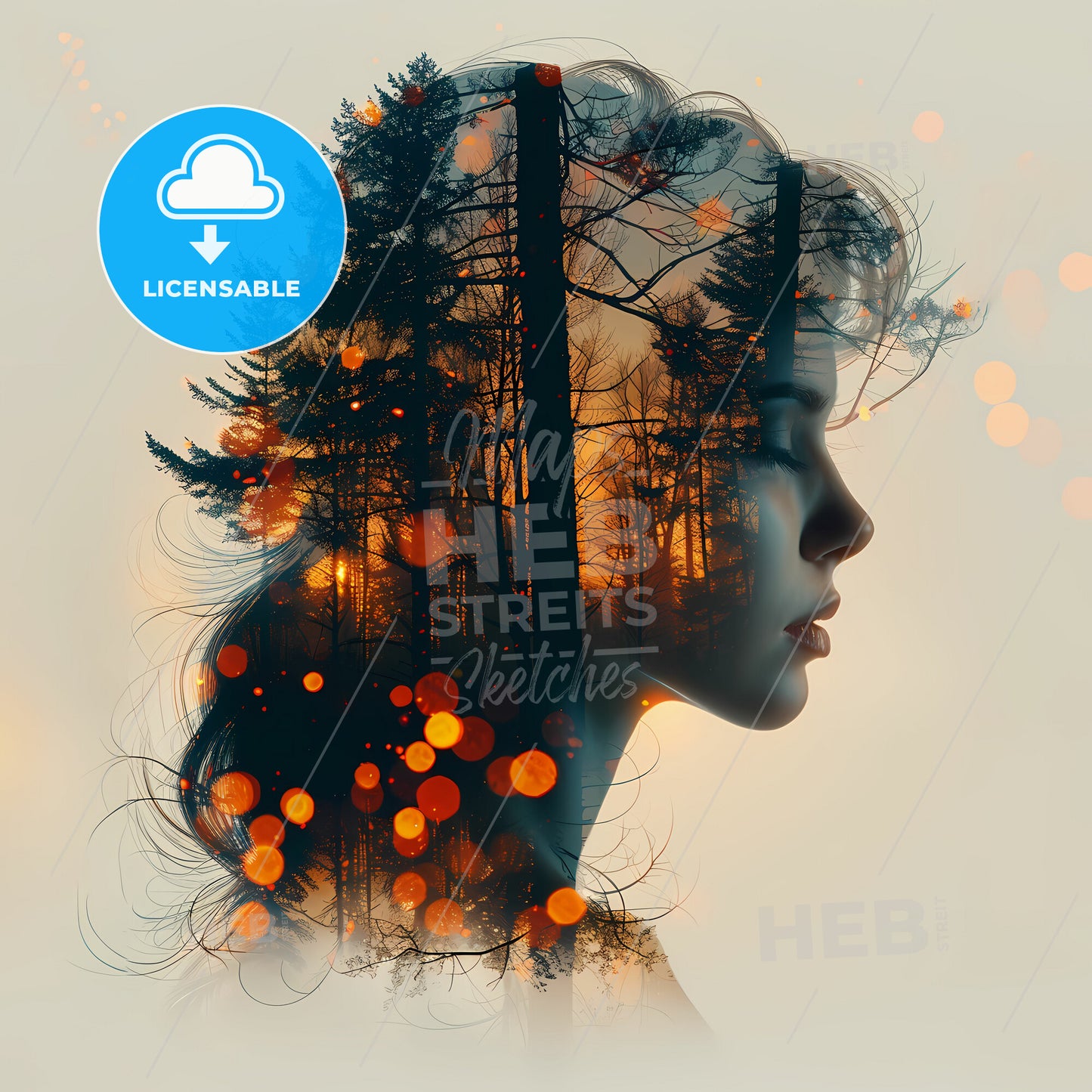 Shadows of Doubt: An Illuminated Perspective - A womans profile with trees in the background