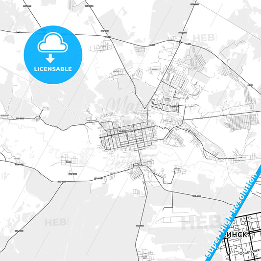 Shadrinsk, Russia light map with streetnames, citynames and districts