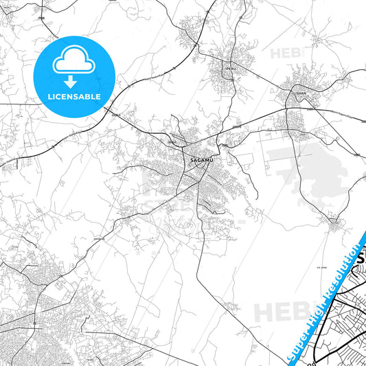 Shagamu, Nigeria light map with streetnames, citynames and districts