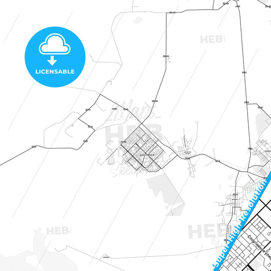 Shakhtinsk, Kazakhstan light map with streetnames, citynames and districts
