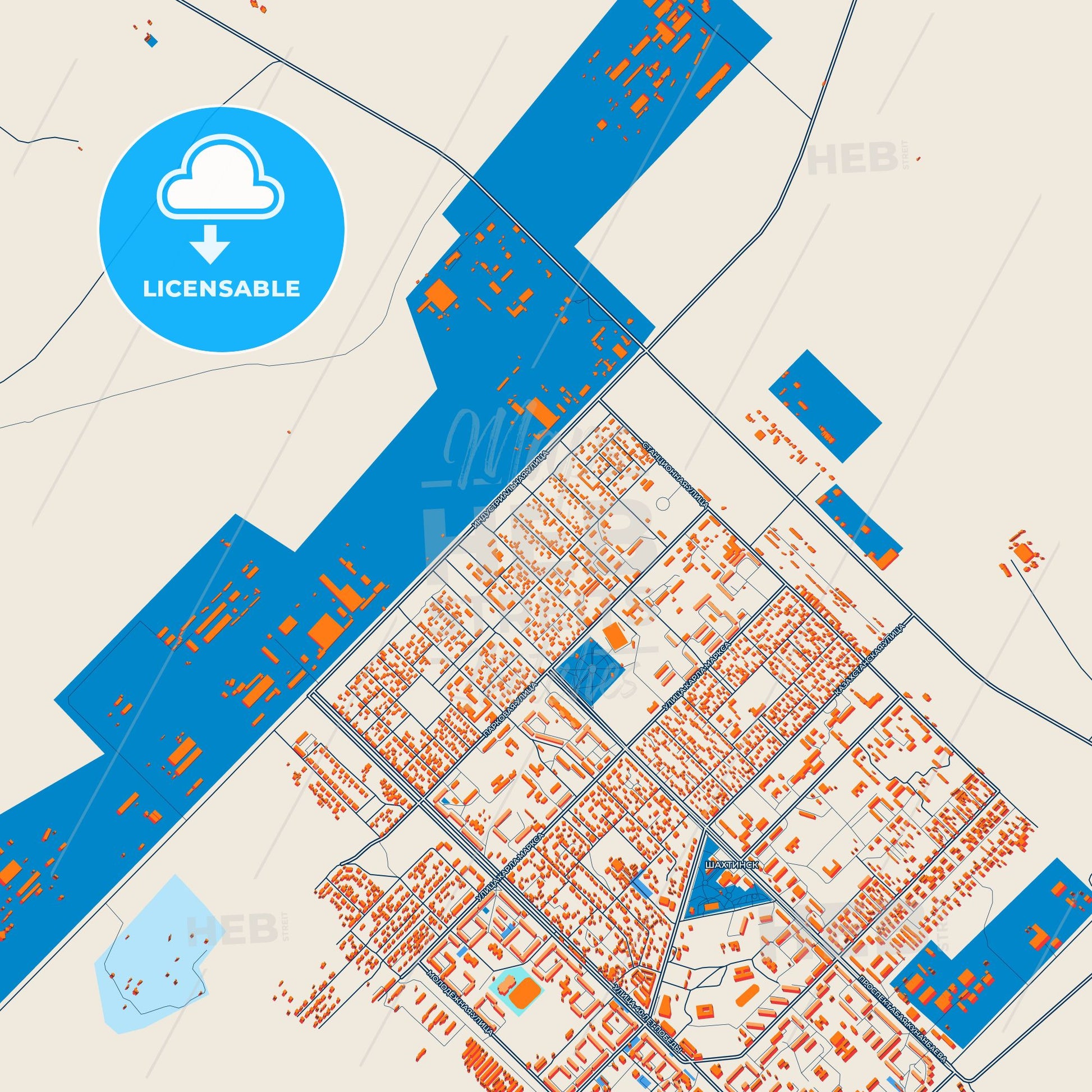 Colorful Shakhtinsk Street Map with Labels and Buildings