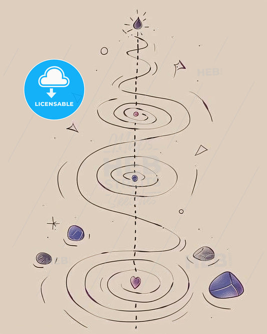 Abstract Chakra Woman Print on Beige - A drawing of a spiraling tree