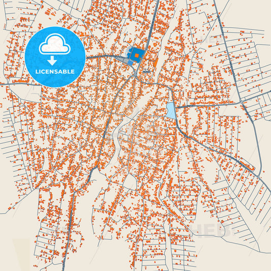 Colorful Shali Street Map with Labels and Buildings