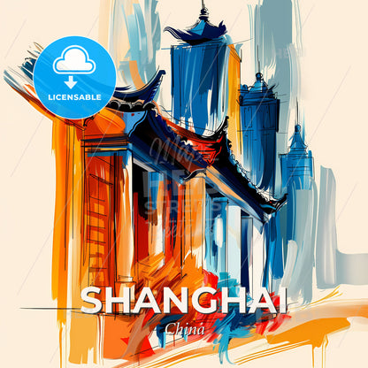 Vibrant Shanghai, China - A Painting Of A Building - Square format print template