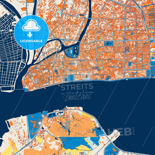 Colorful Shantou Street Map with Labels and Buildings