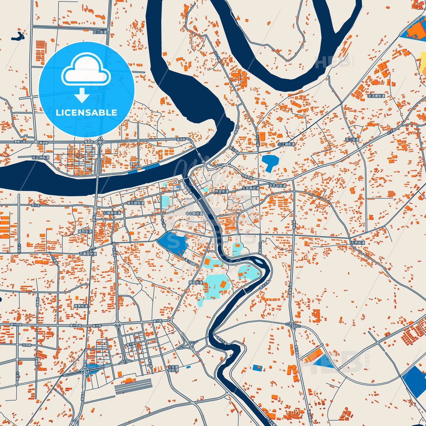 Colorful Shaoyang Street Map with Labels and Buildings