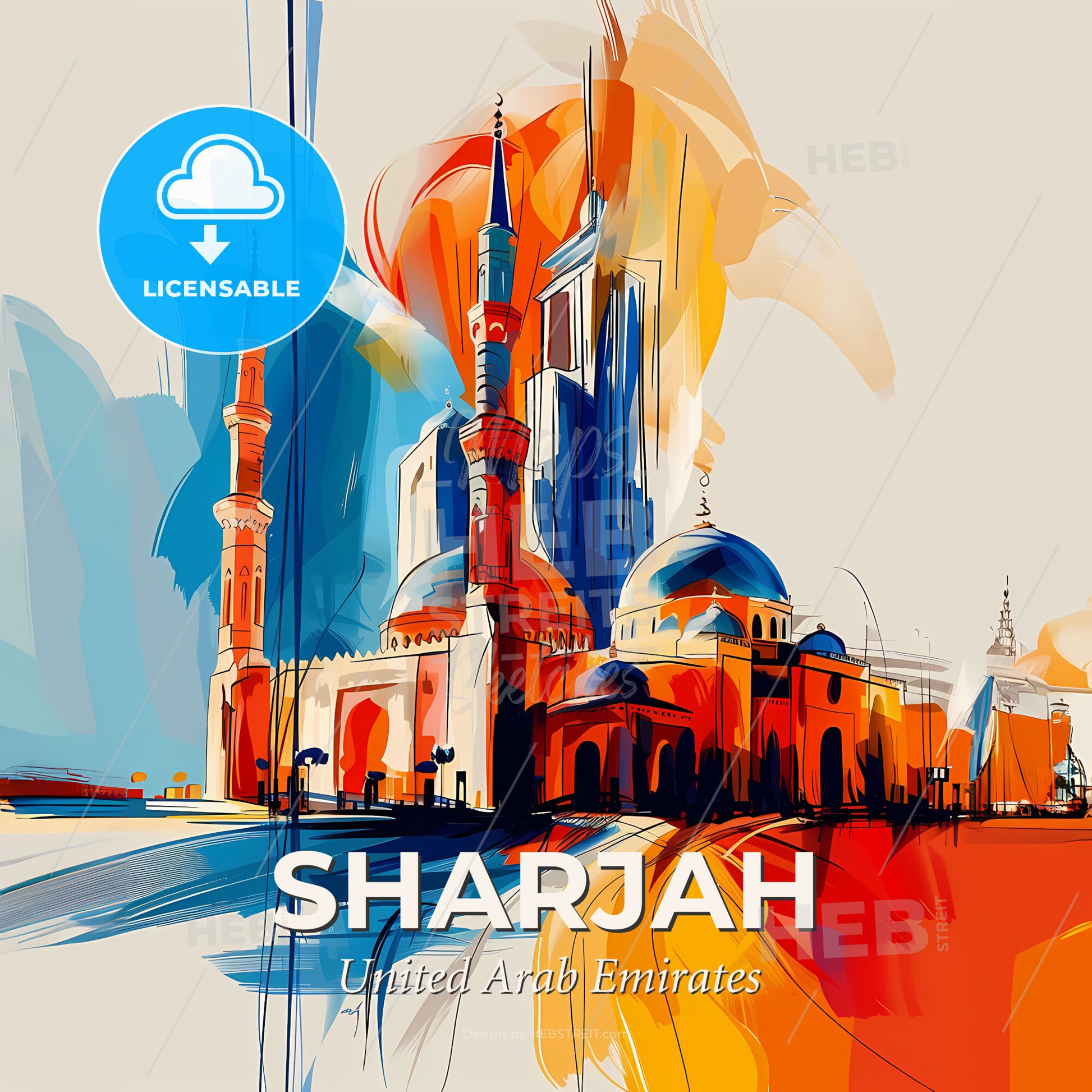 Vibrant Sharjah  , United Arab Emirates - A Painting Of A Building With Towers - Square format print template