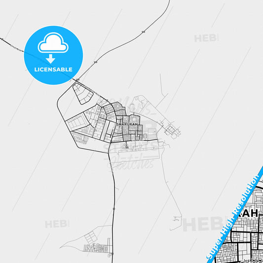 Sharurah, Saudi Arabia light map with streetnames, citynames and districts