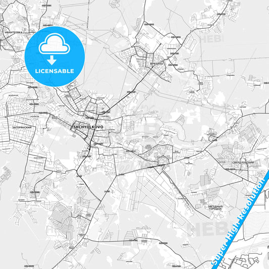 Shchyolkovo, Russia light map with streetnames, citynames and districts