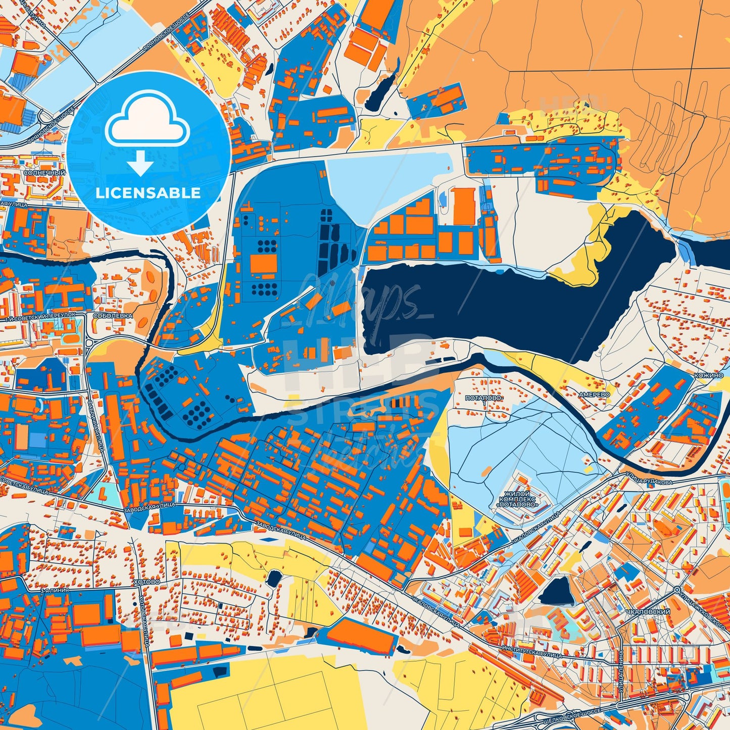 Colorful Shchyolkovo Street Map with Labels and Buildings