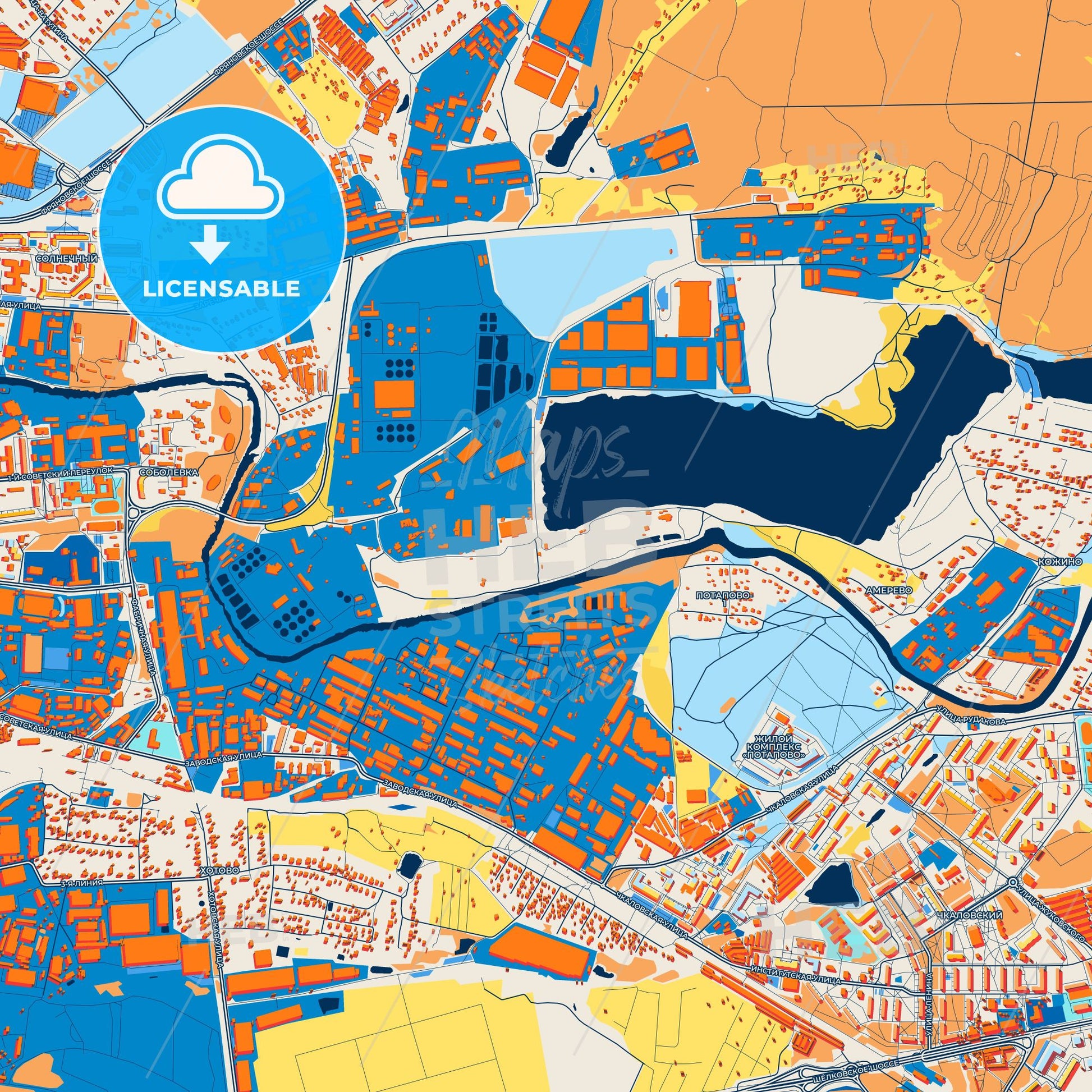 Colorful Shchyolkovo Street Map with Labels and Buildings