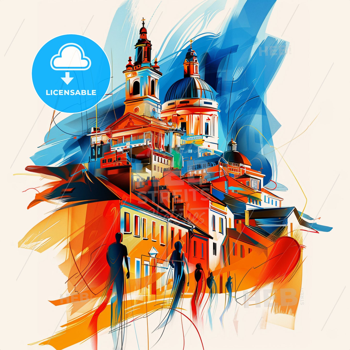 Vibrant Sheffield, England - A Colorful Painting Of Buildings And A Building