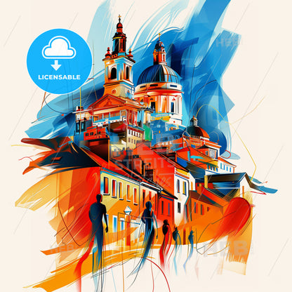 Vibrant Sheffield, England - A Colorful Painting Of Buildings And A Building