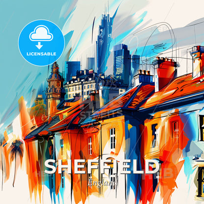 Vibrant Sheffield, England - A Colorful Cityscape With Buildings And A Blue Sky - Square format print template