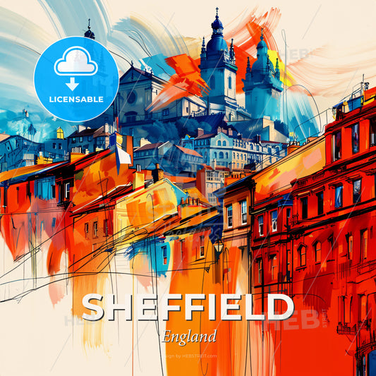 Vibrant Sheffield, England - A Painting Of A City - Square format print template