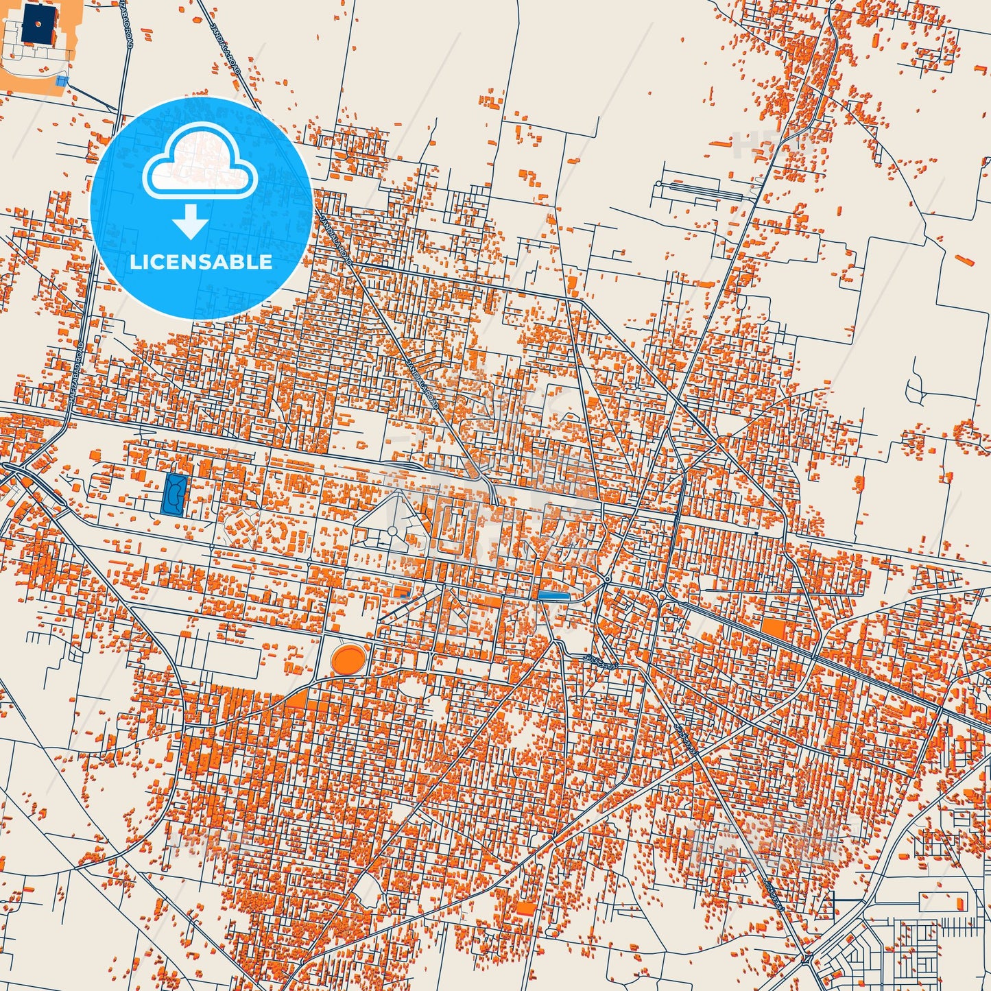 Colorful Sheikhupura Street Map with Labels and Buildings