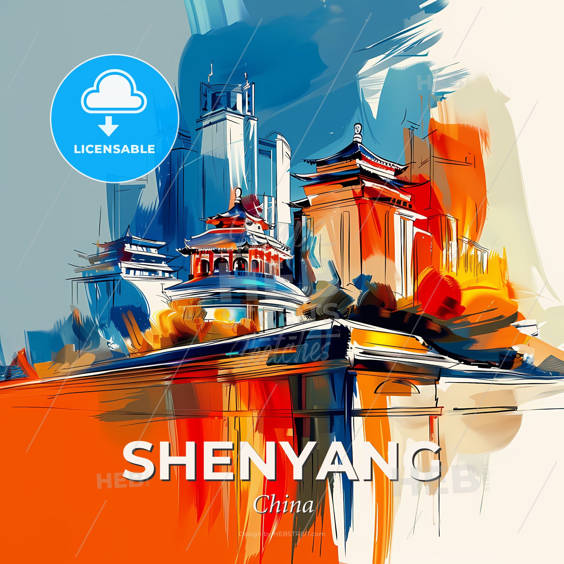 Vibrant Shenyang, China - A Painting Of A City - Square format print template