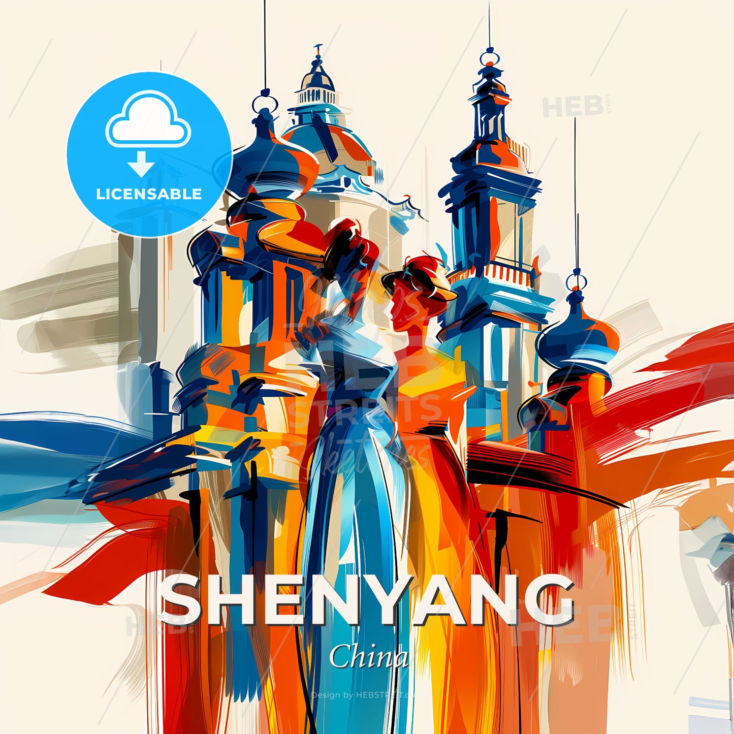 Vibrant Shenyang, China - A Painting Of Two Women In Dresses - Square format print template