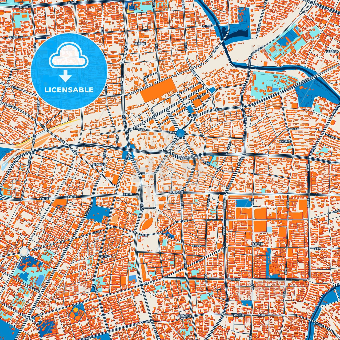 Colorful Shenyang Street Map with Labels and Buildings