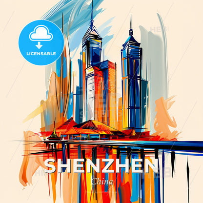 Vibrant Shenzhen, China - A Painting Of A City - Square format print template