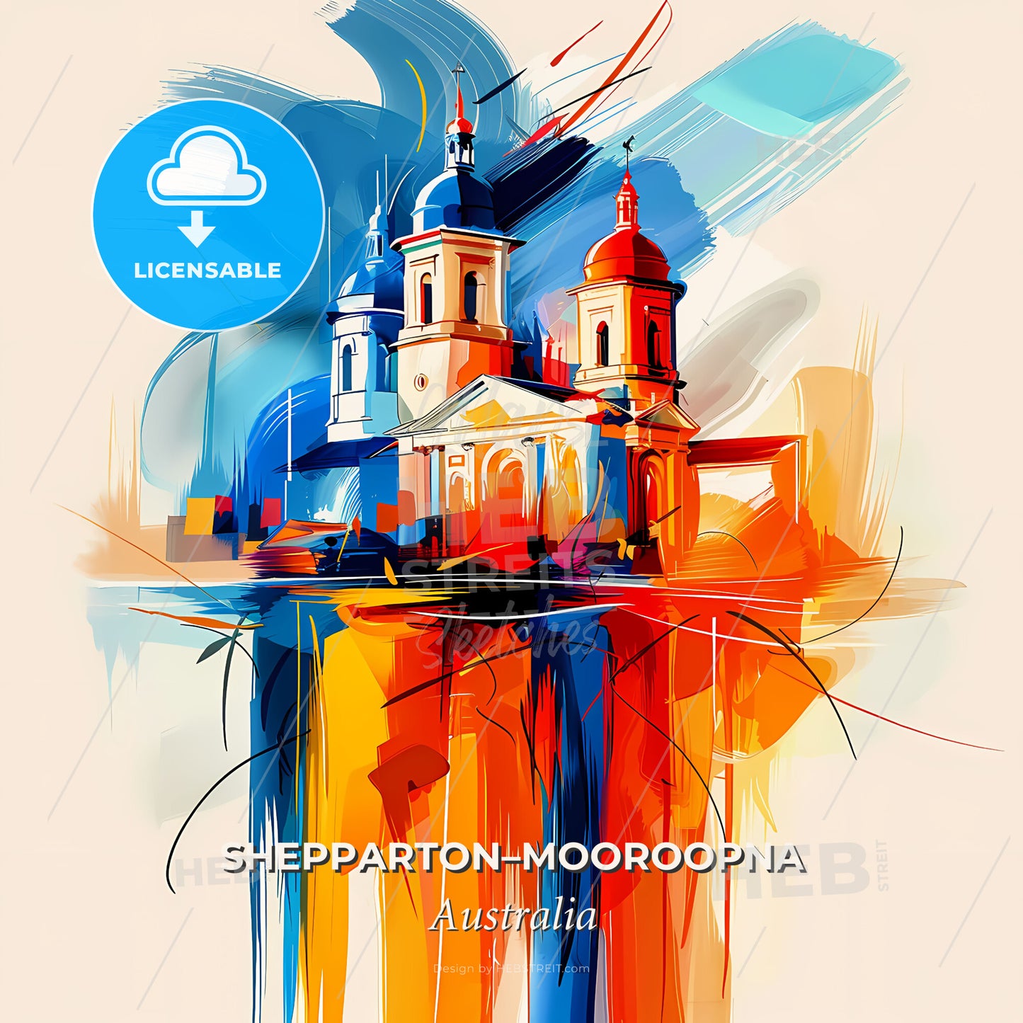 Vibrant Shepparton–Mooroopna, Australia - A Painting Of A Building - Square format print template
