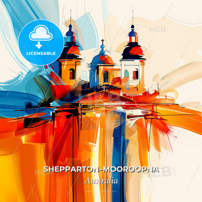Vibrant Shepparton–Mooroopna, Australia - A Painting Of A Building With Towers - Square format print template