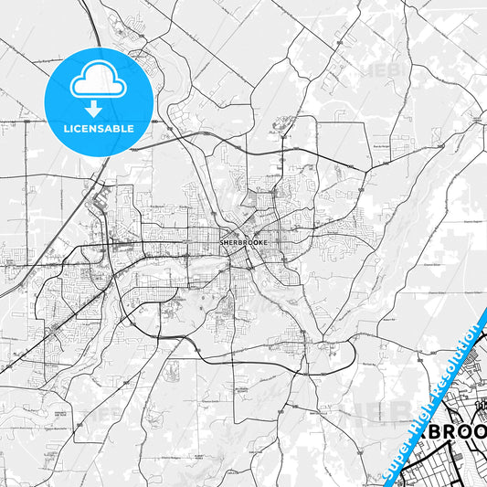 Sherbrooke, Canada light map with streetnames, citynames and districts