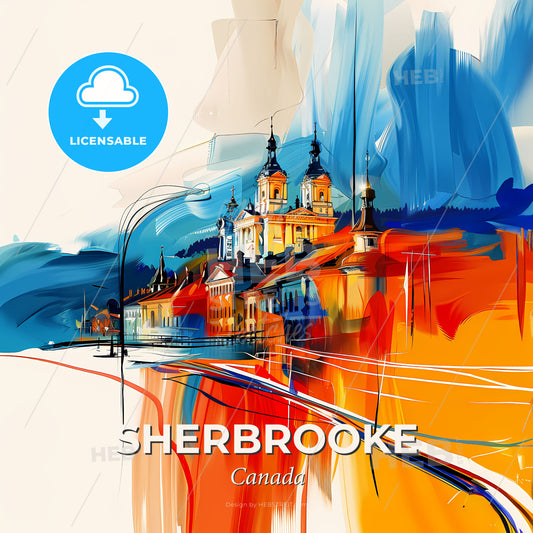 Vibrant Sherbrooke, Canada - A Painting Of A Building With Towers - Square format print template