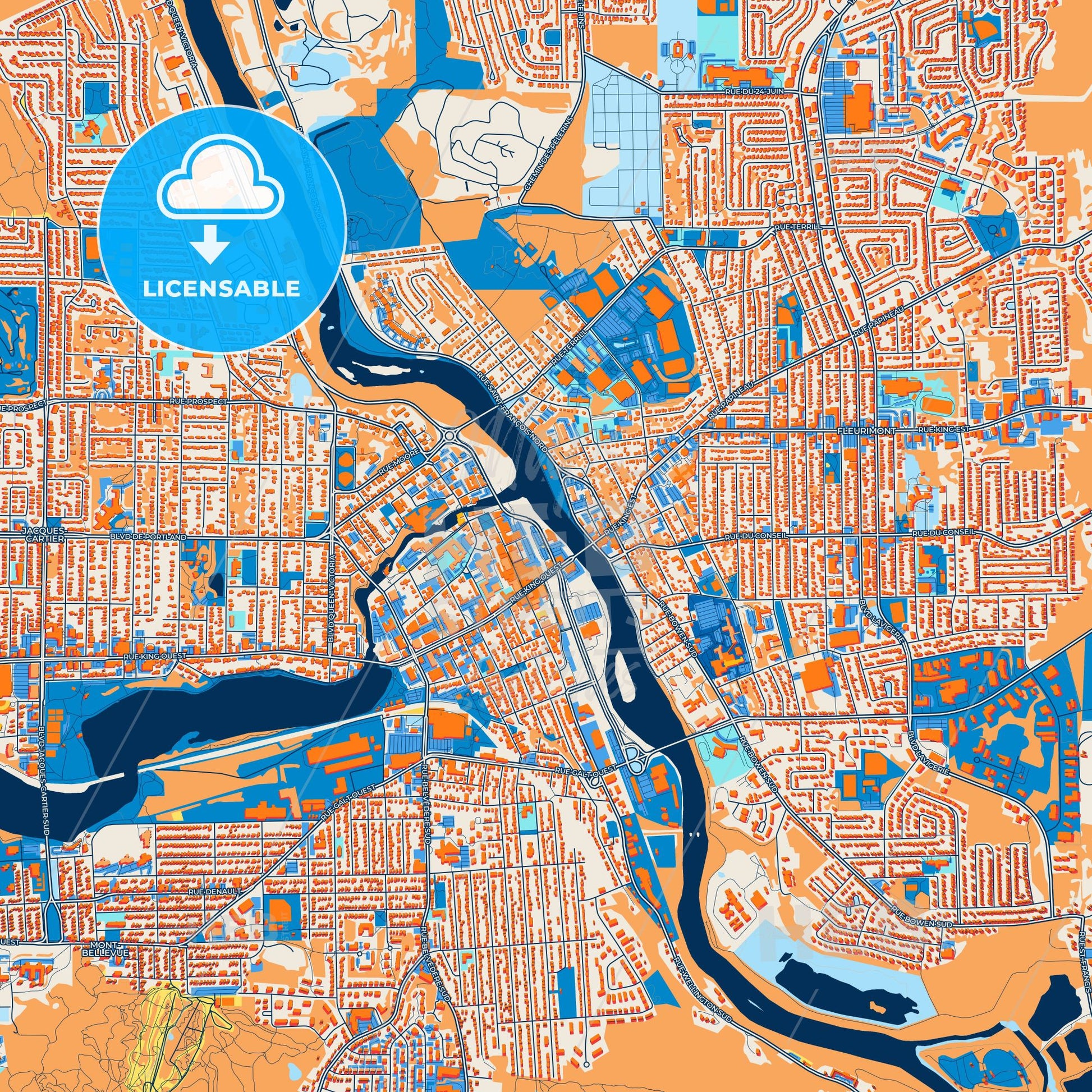 Colorful Sherbrooke Street Map with Labels and Buildings