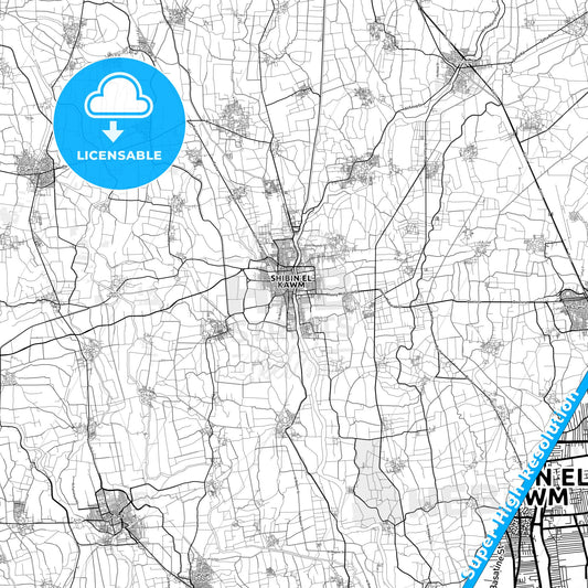 Shibin al Kawm, Egypt light map with streetnames, citynames and districts