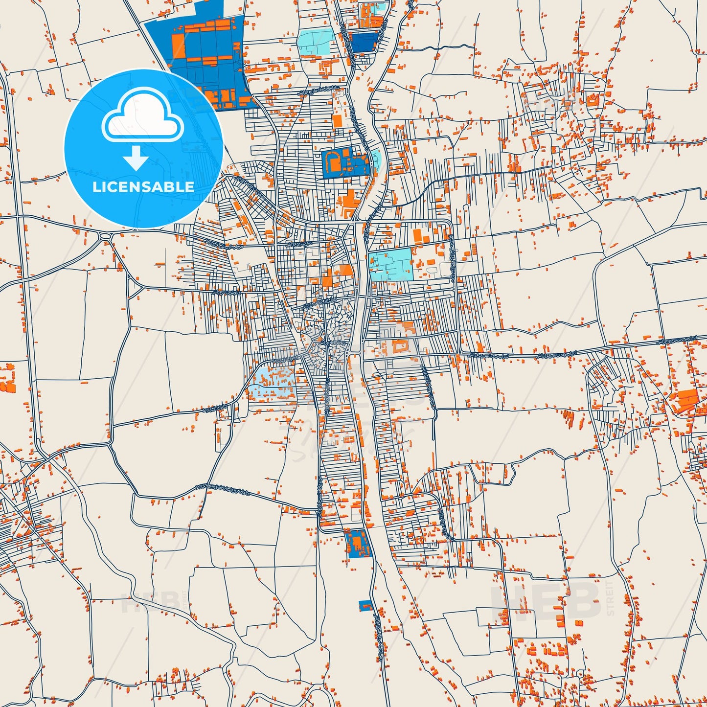Colorful Shibin al Kawm Street Map with Labels and Buildings