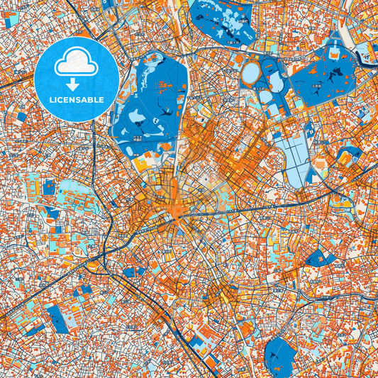 Colorful Shibuya Street Map with Labels and Buildings