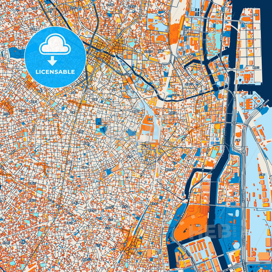 Colorful Shinagawa Street Map with Labels and Buildings