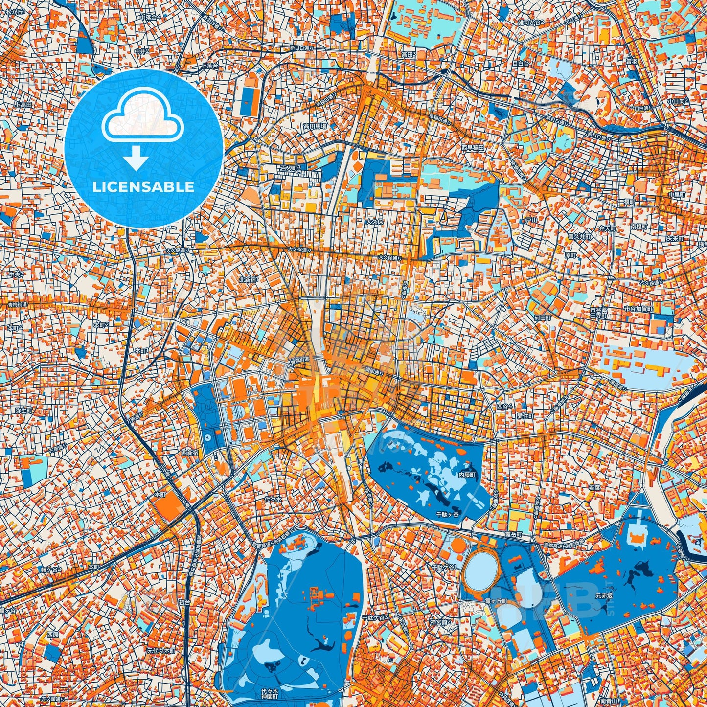 Colorful Shinjuku Street Map with Labels and Buildings