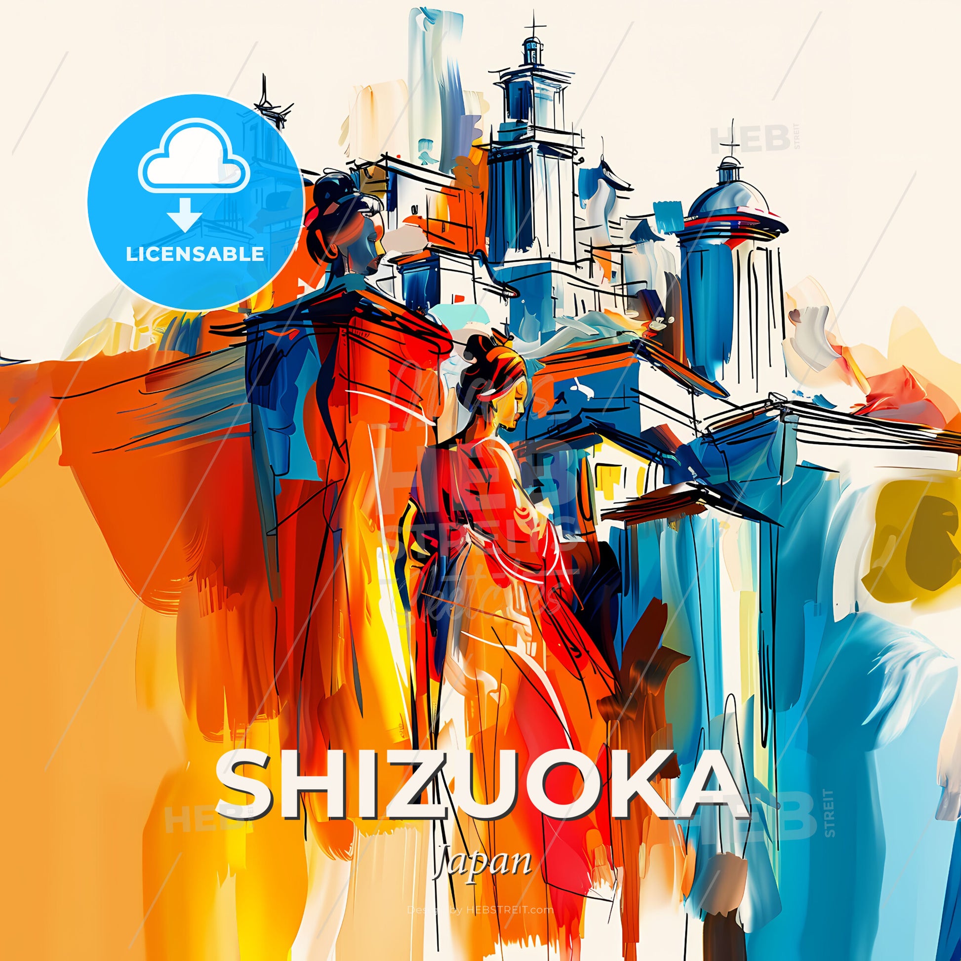 Vibrant Shizuoka, Japan - A Painting Of A Woman In A Red Dress - Square format print template