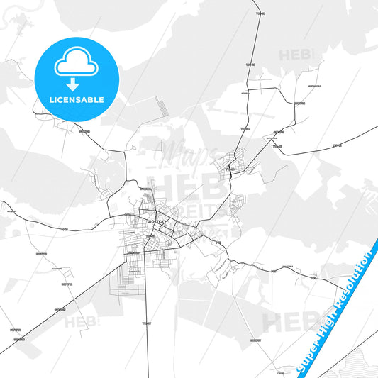 Shostka, Ukraine light map with streetnames, citynames and districts