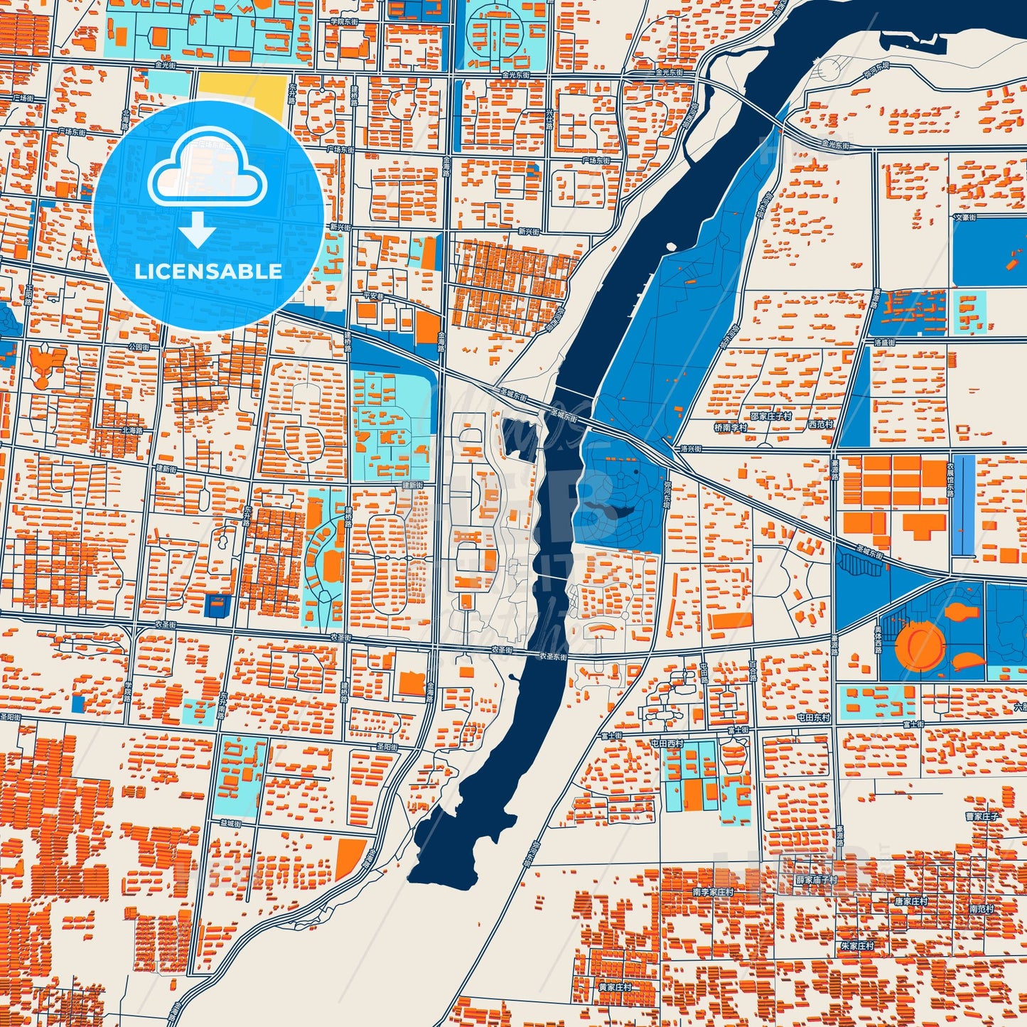 Colorful Shouguang Street Map with Labels and Buildings