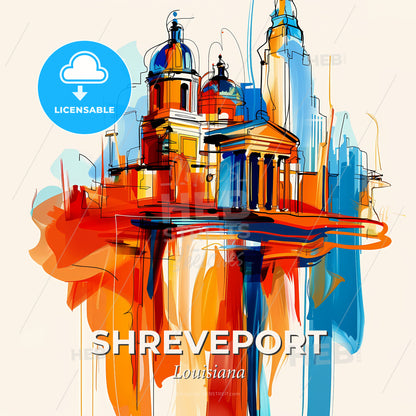 Vibrant Shreveport, Louisiana - A Drawing Of A Building - Square format print template