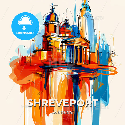 Vibrant Shreveport, Louisiana - A Drawing Of A Building - Square format print template
