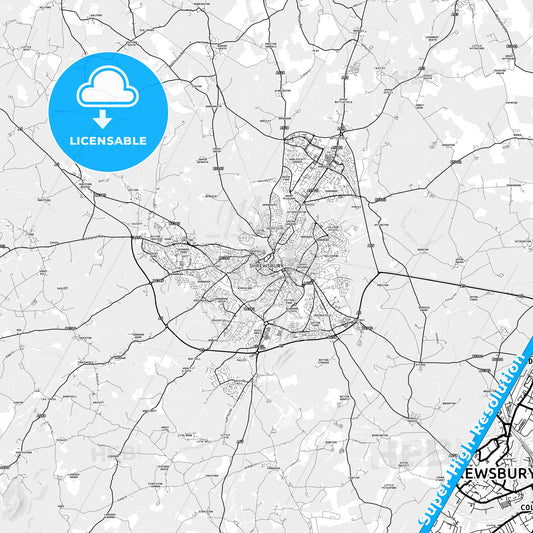 Shrewsbury, England light map with streetnames, citynames and districts