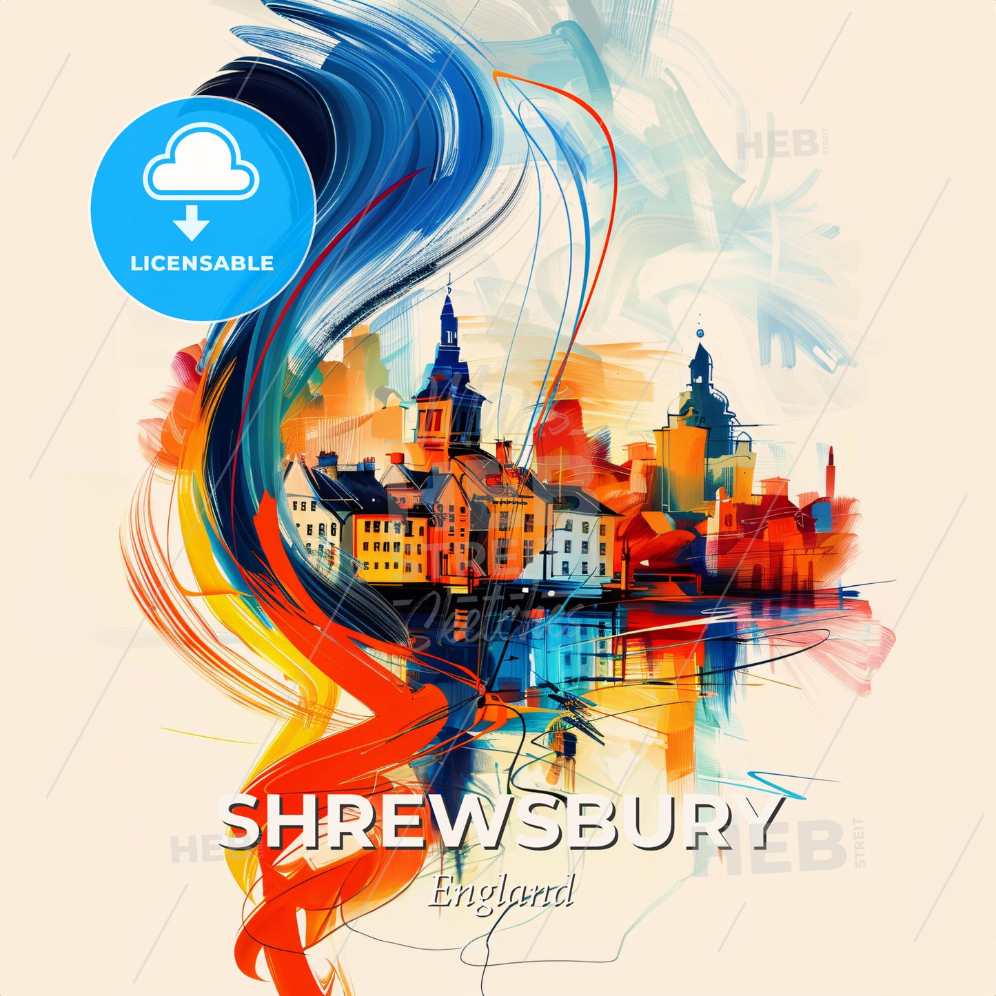Vibrant Shrewsbury, England - A Painting Of A City - Square format print template