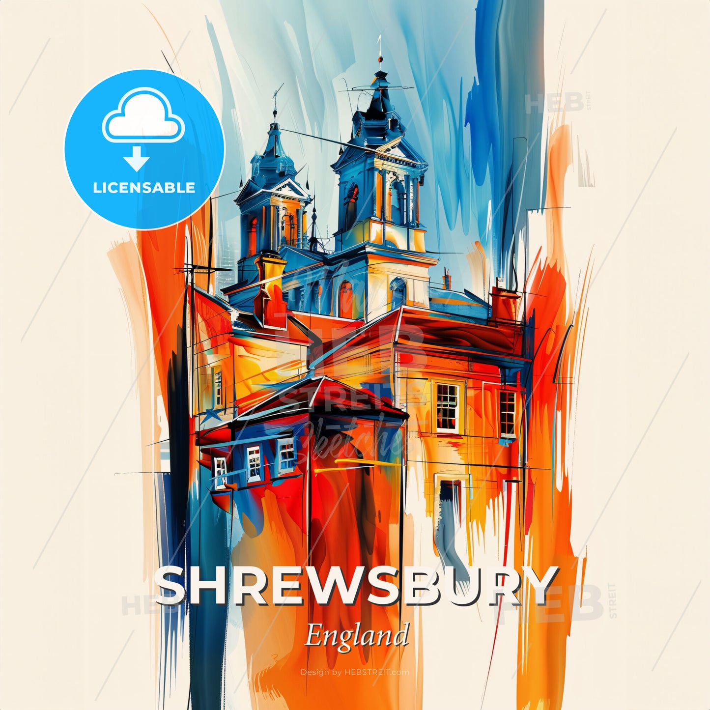 Vibrant Shrewsbury, England - A Painting Of A Building - Square format print template